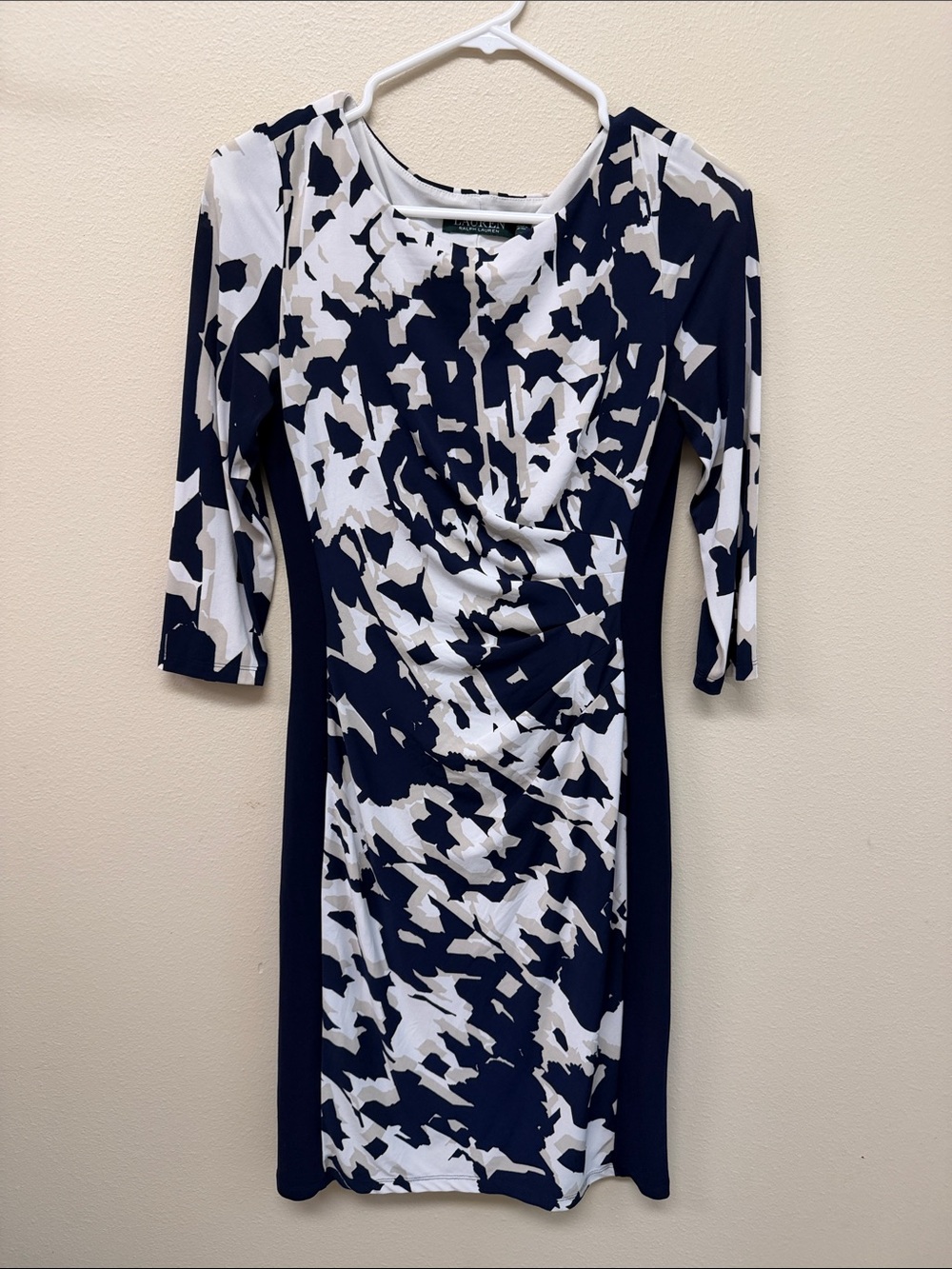 Ralph Lauren Navy & White Abstract Ruched Sheath Dress Sz4